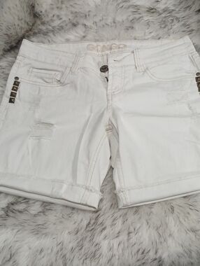 BONGO White Distressed Stud Accent Jean Shorts
